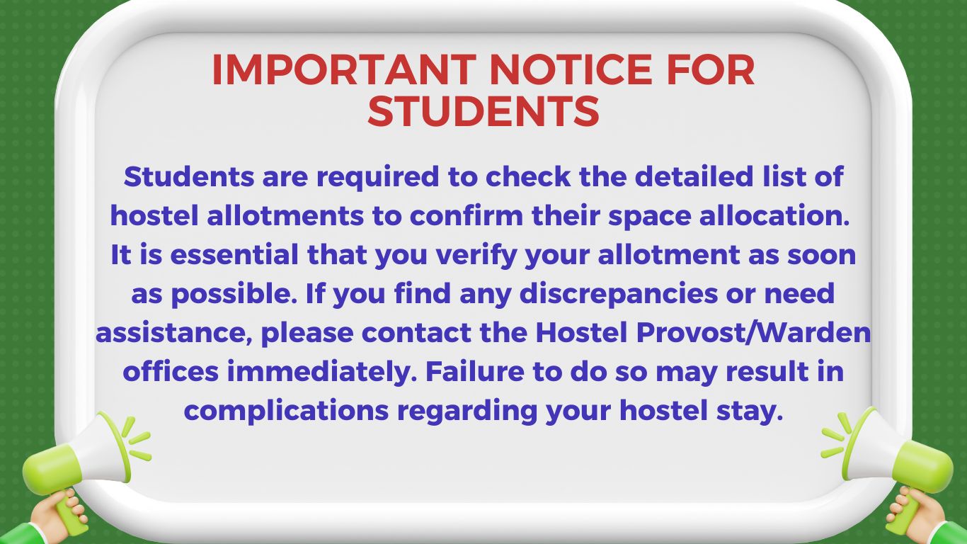 Important Instructions for Students Regarding Hostel Allotments